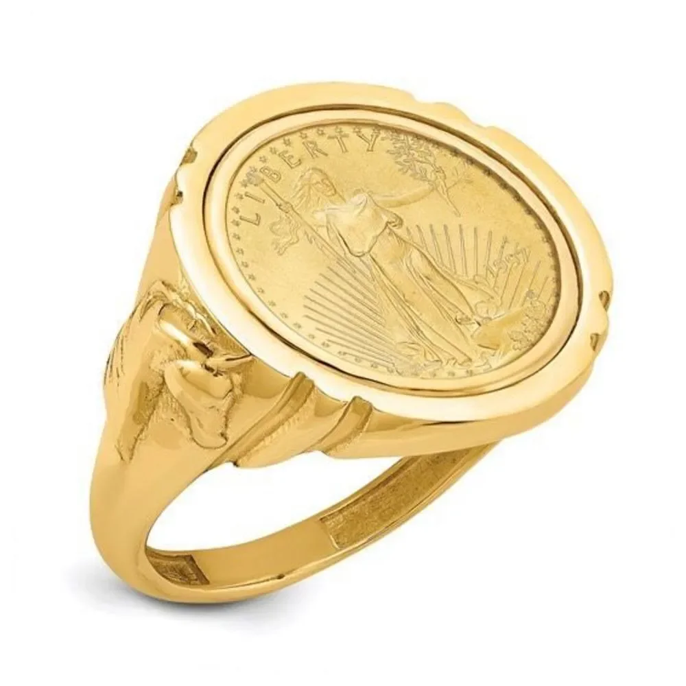 Wideband Distinguished Coin Jewelry: 14k Men's Polished with Horse Sides Mounted